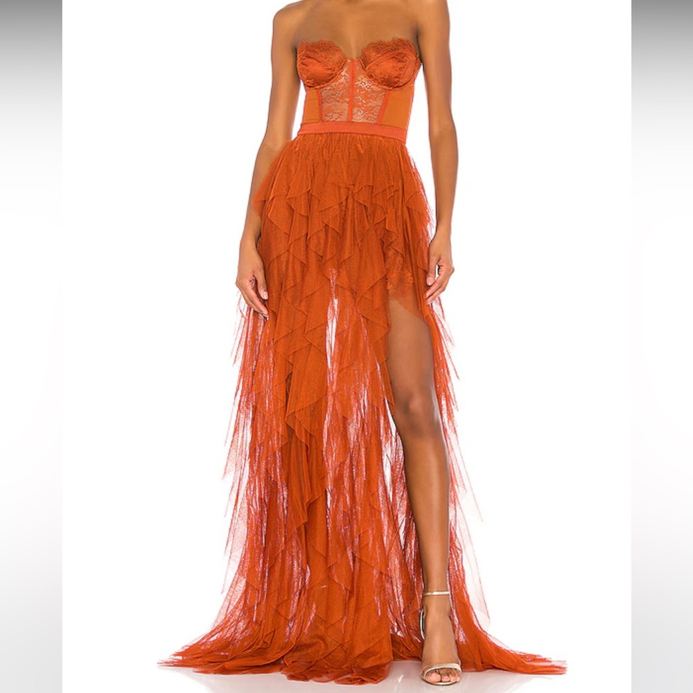 (NEW) FOR LOVE AND LEMONS x REVOLVE Bustier Gown in Rust